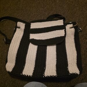 The Sak Black and Cream Striped Backpack